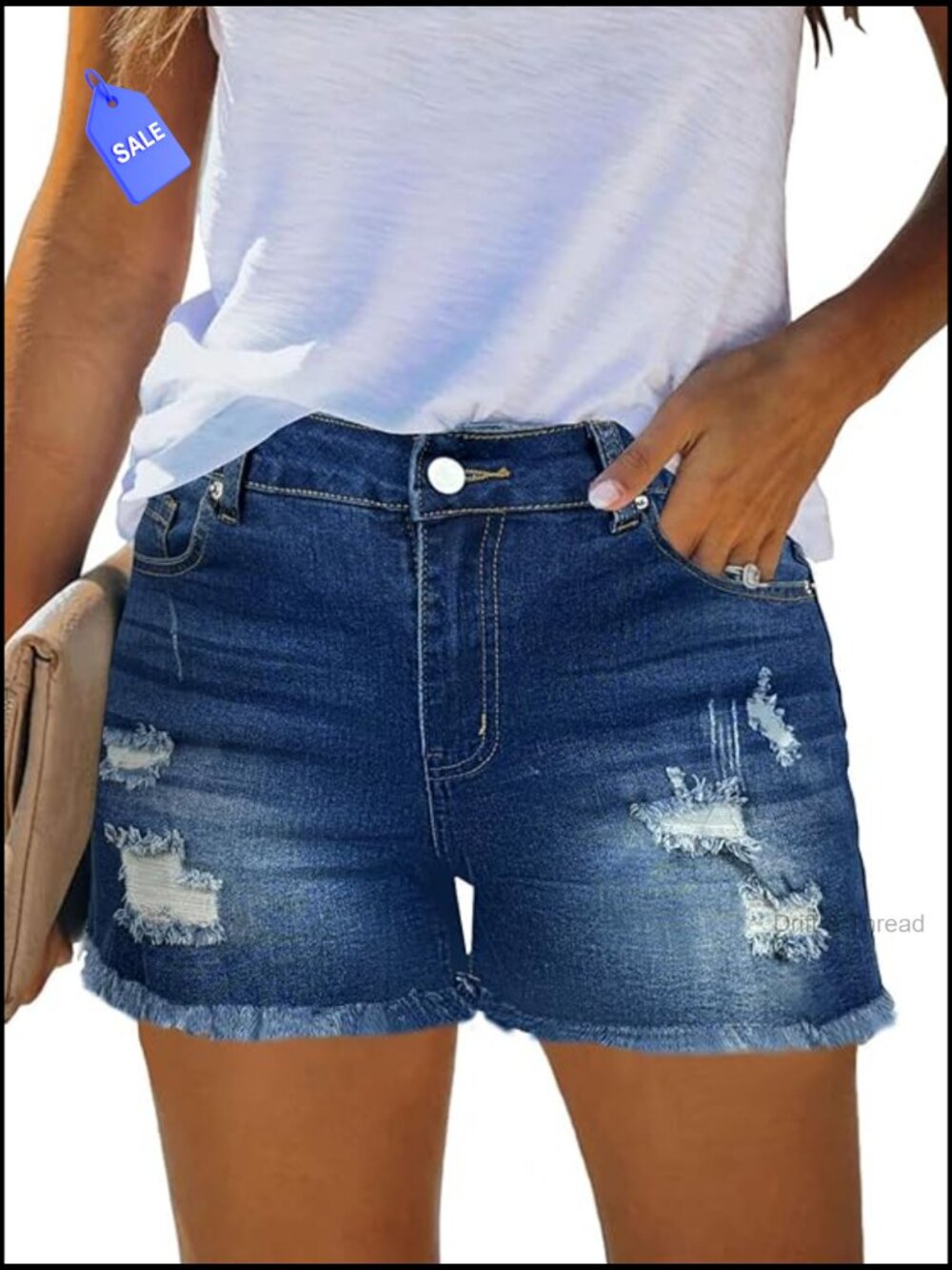 Distressed Denim Shorts with Frayed Edges, Stretchy Fit, Sizes S-XXL
